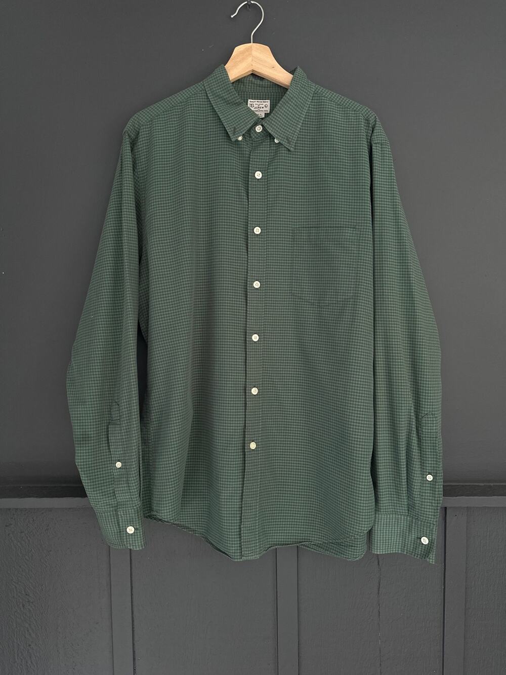 J. Crew Cotton Tailored Woven Green Check Gingham Button Down Shirt Size Large